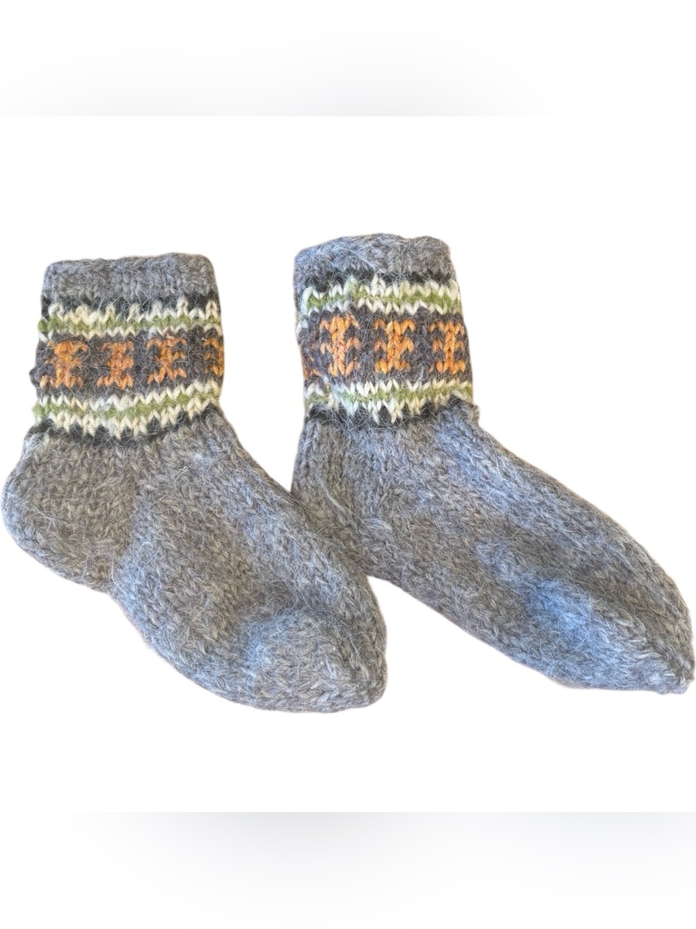 🌈 6/$60 Vintage Wool Sock Grey Cream Orange Green